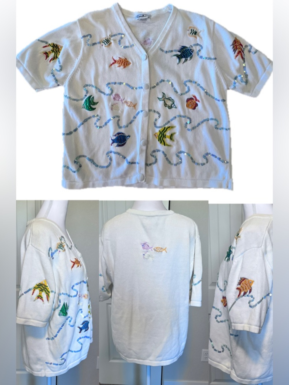 Patchington Colorful Embroidered Sequined Beaded Fish Covered Buttons XL